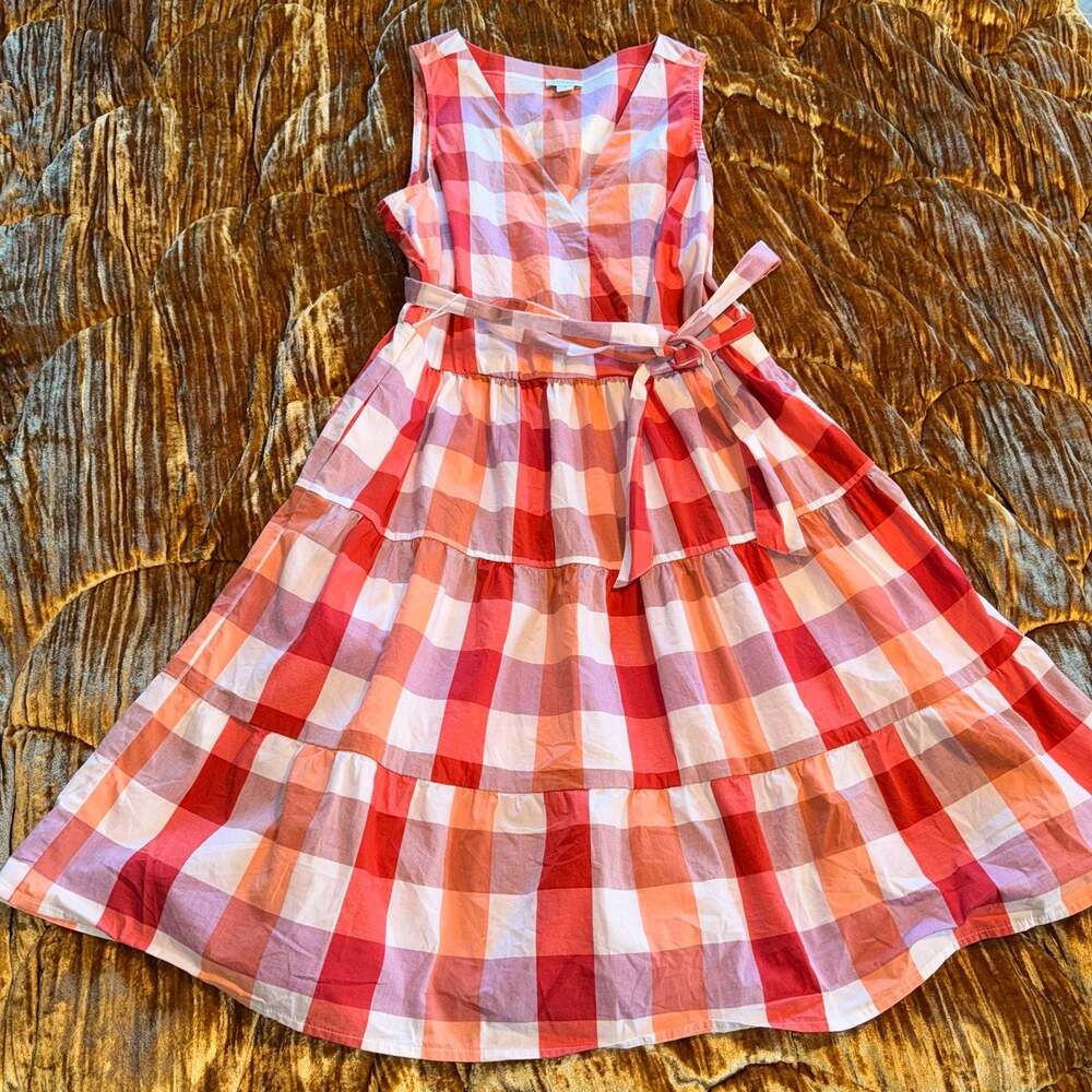 J Crew Plaid Summer Sleeveless Dress V Neck Midi Dress size 8